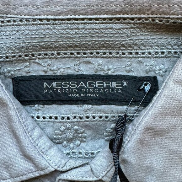 NWT Men's Gray Messagerie Brand Shirt with Subtle Floral Embroidery - Picture 3 of 12